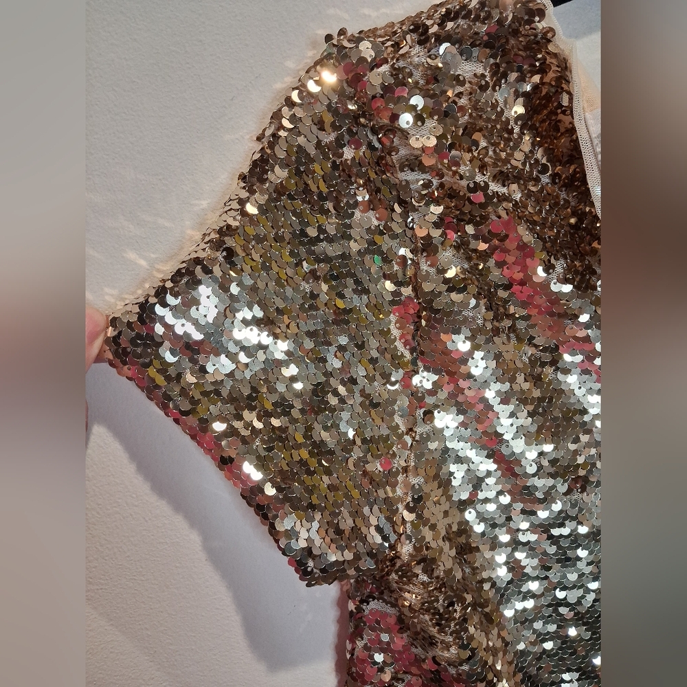Zara Kids Size 13/14 Yr Gold Sequins Holiday Dress - Picture 3 of 7